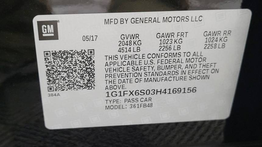 2017 Chevrolet Bolt 1G1FX6S03H4169156