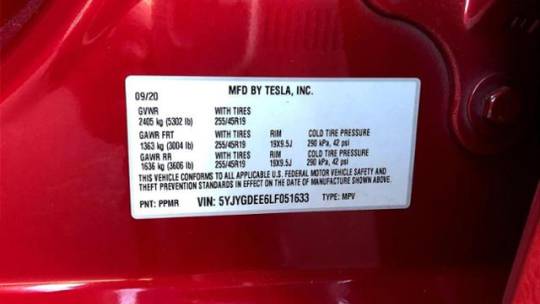 2020 Tesla Model Y 5YJYGDEE6LF051633