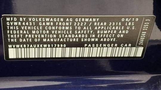 2019 Volkswagen e-Golf WVWKR7AUXKW917990