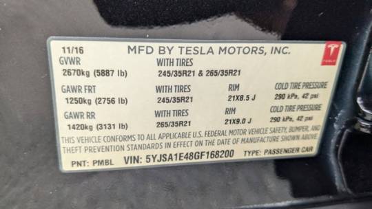 2016 Tesla Model S 5YJSA1E48GF168200