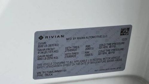 2022 Rivian R1T 7FCTGAAL9NN001191