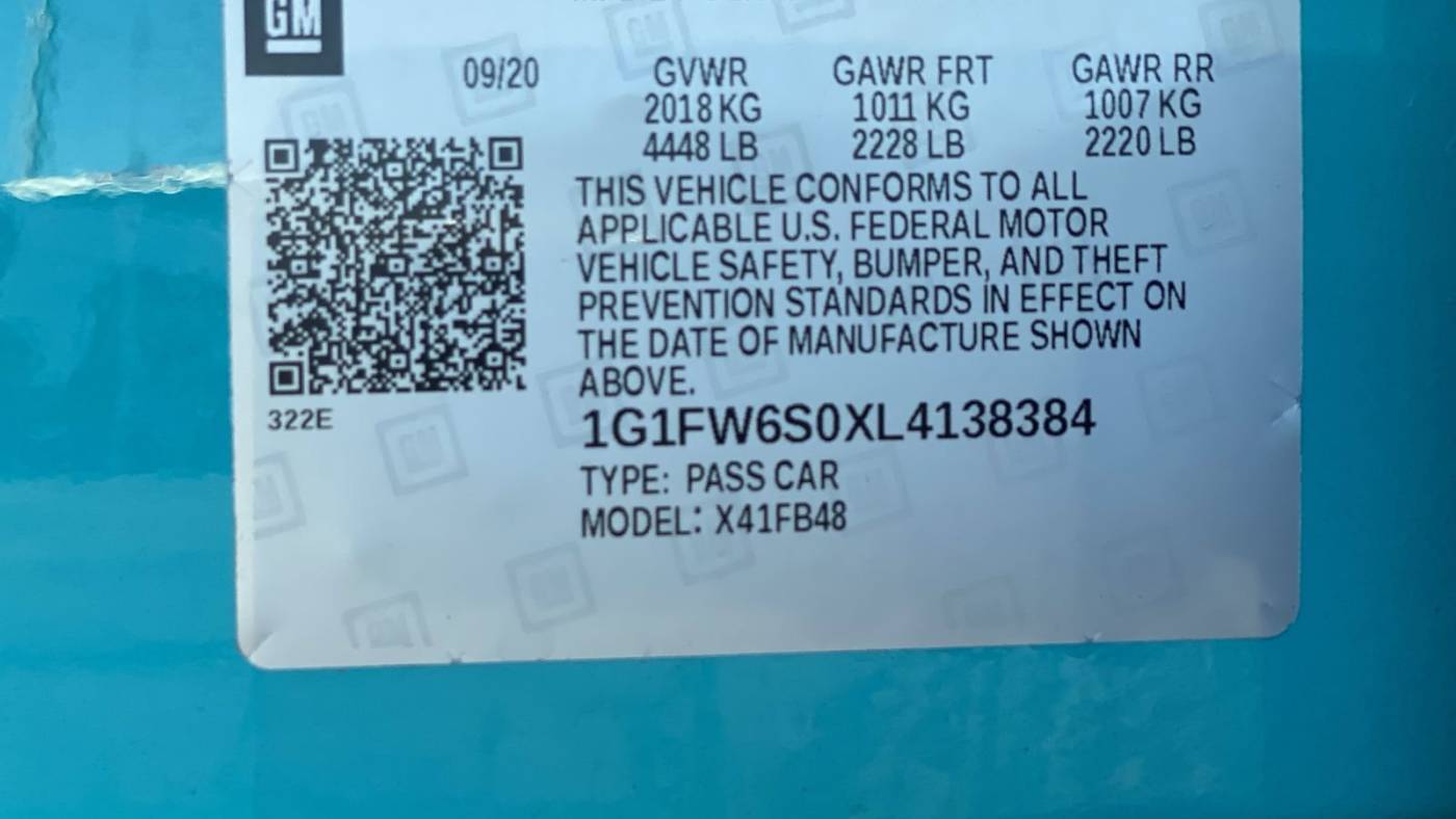 2020 Chevrolet Bolt 1G1FW6S0XL4138384