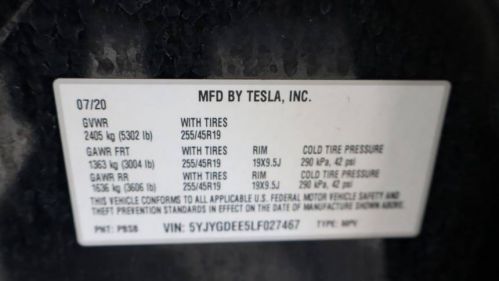 2020 Tesla Model Y 5YJYGDEE5LF027467