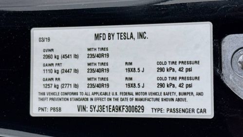 2019 Tesla Model 3 5YJ3E1EA9KF300629