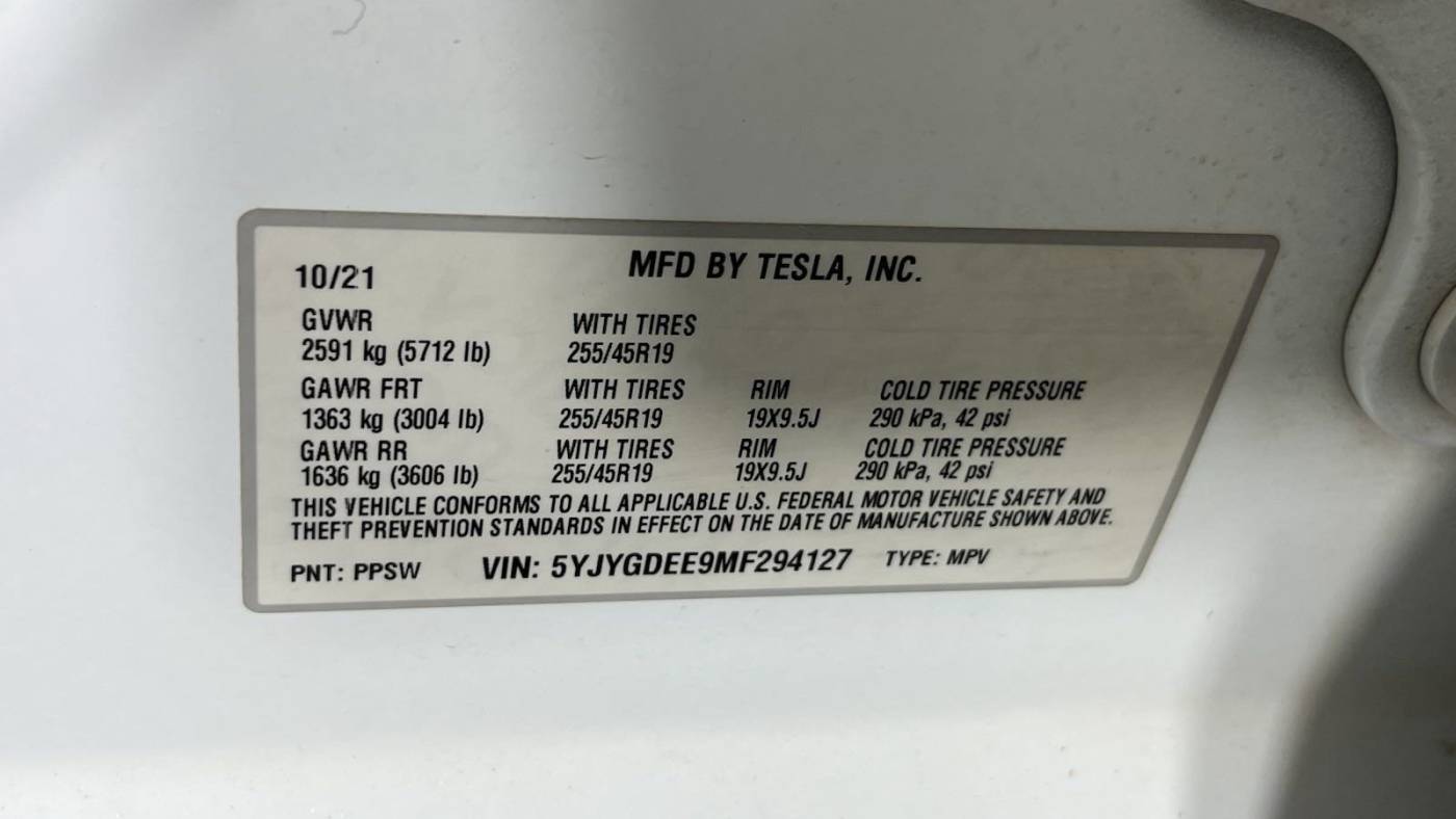 2021 Tesla Model Y 5YJYGDEE9MF294127