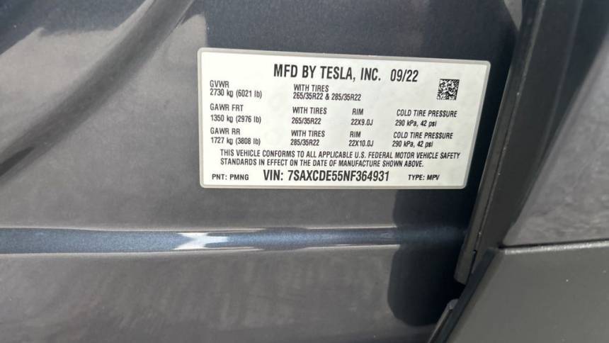 2022 Tesla Model X 7SAXCDE55NF364931