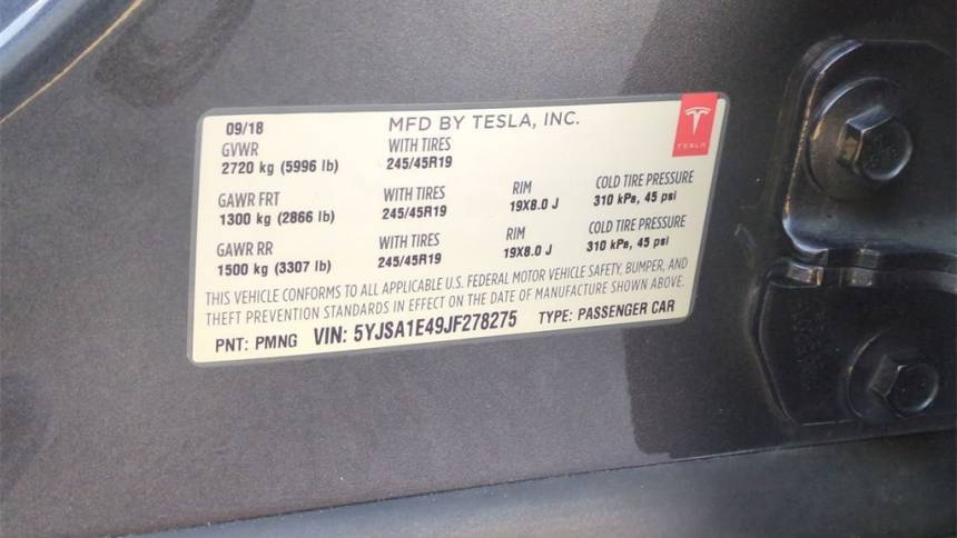 2018 Tesla Model S 5YJSA1E49JF278275