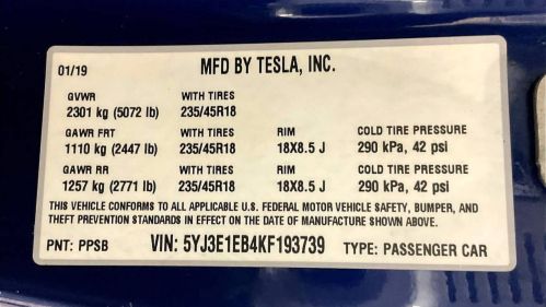 2019 Tesla Model 3 5YJ3E1EB4KF193739