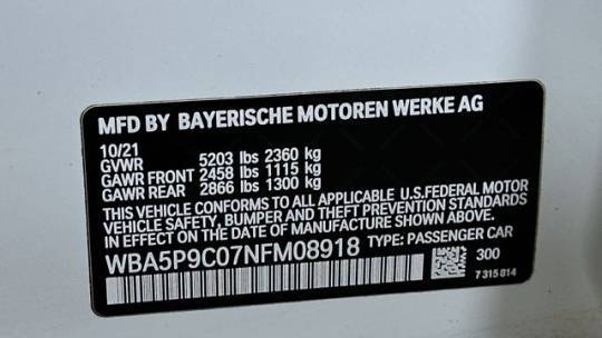 2022 BMW 3 Series WBA5P9C07NFM08918