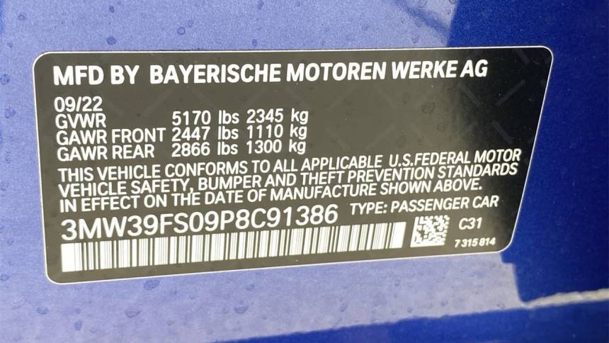 2023 BMW 3 Series 3MW39FS09P8C91386