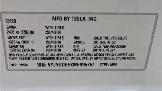 2021 Tesla Model Y 5YJYGDEEXMF095751