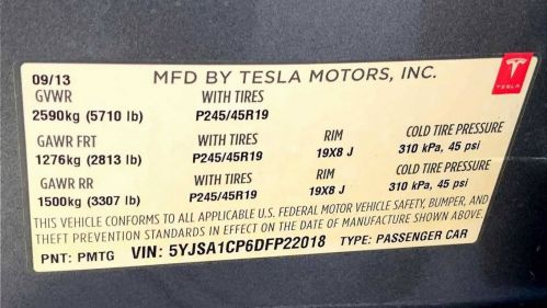 2013 Tesla Model S 5YJSA1CP6DFP22018