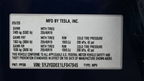 2020 Tesla Model Y 5YJYGDEE1LF047845