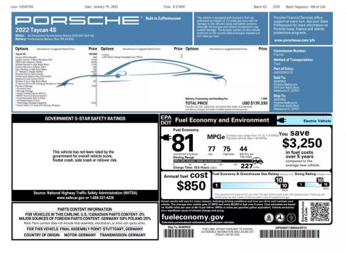 2022 Porsche Taycan WP0AB2Y18NSA43913