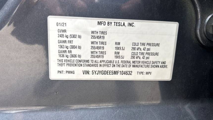 2021 Tesla Model Y 5YJYGDEE5MF104632