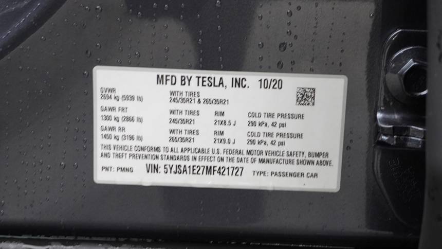 2021 Tesla Model S 5YJSA1E27MF421727