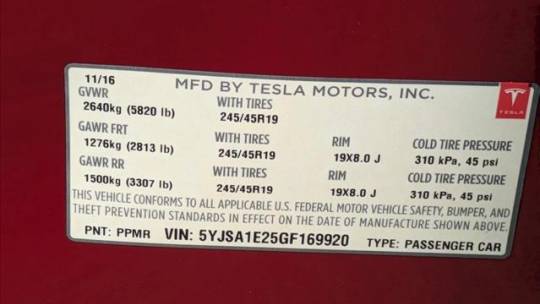 2016 Tesla Model S 5YJSA1E25GF169920