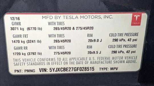 2016 Tesla Model X 5YJXCBE27GF028515