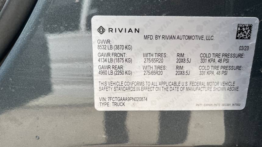 2023 Rivian R1T 7FCTGAAA9PN020874