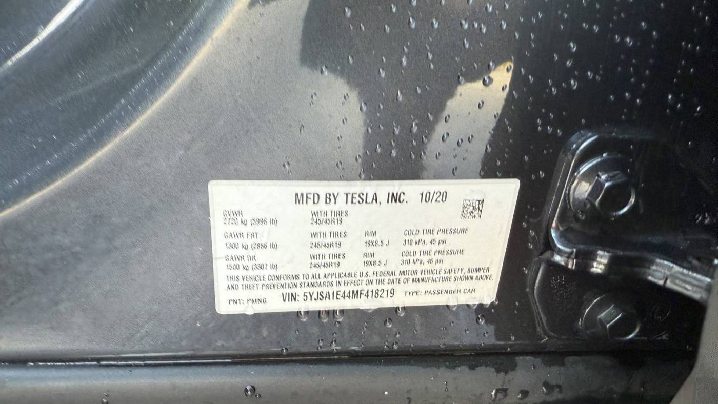 2021 Tesla Model S 5YJSA1E44MF418219