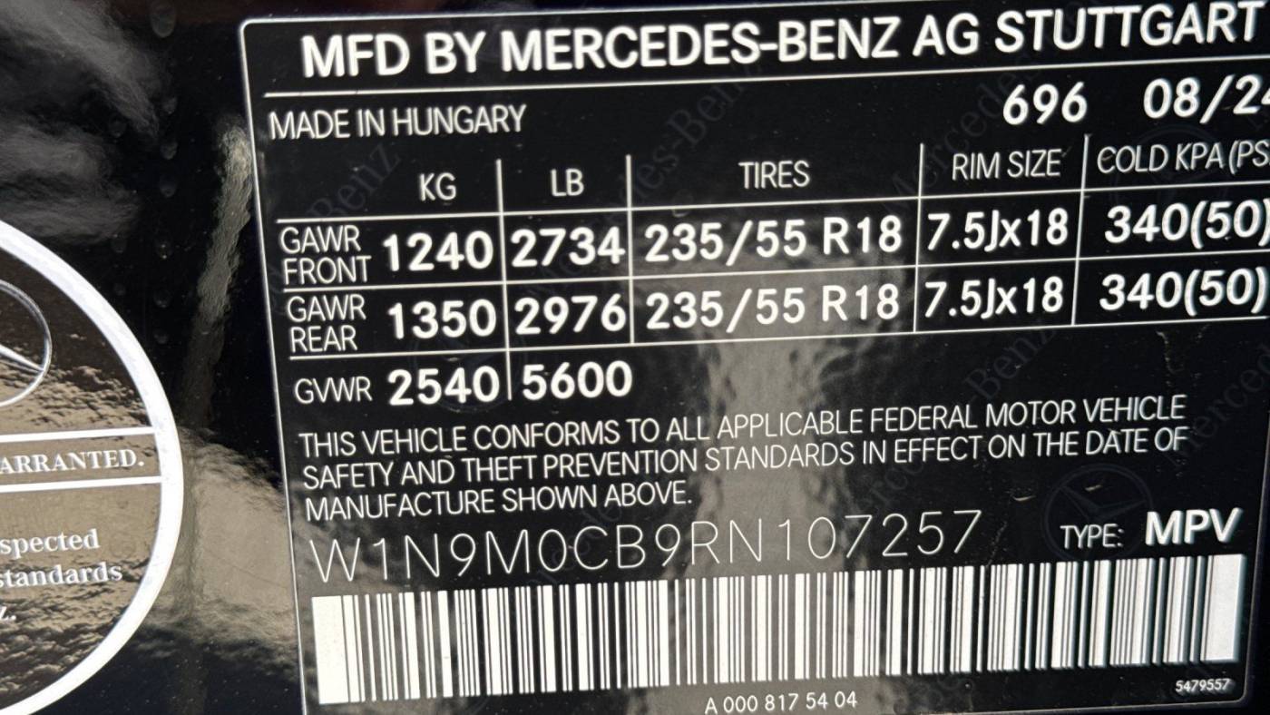 2024 Mercedes EQB W1N9M0CB9RN107257