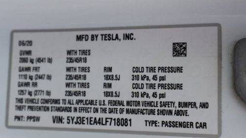 2020 Tesla Model 3 5YJ3E1EA4LF718081