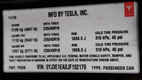 2018 Tesla Model 3 5YJ3E1EAXJF152179