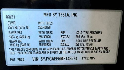 2021 Tesla Model Y 5YJYGAEE5MF143574