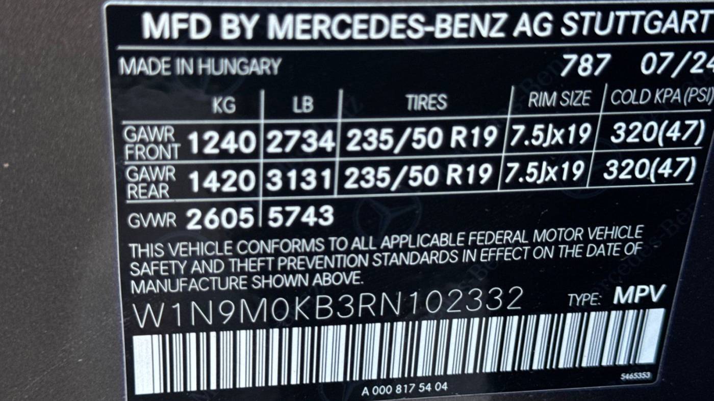 2024 Mercedes EQB W1N9M0KB3RN102332