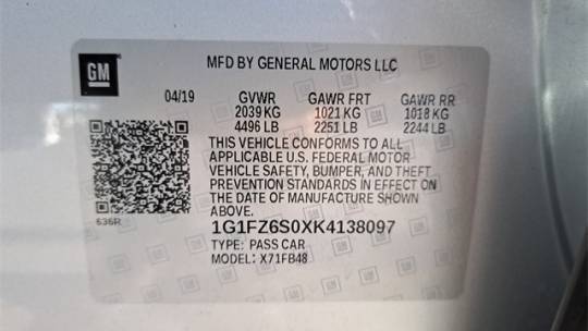 2019 Chevrolet Bolt 1G1FZ6S0XK4138097