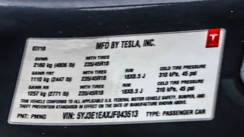 2018 Tesla Model 3 5YJ3E1EAXJF043513