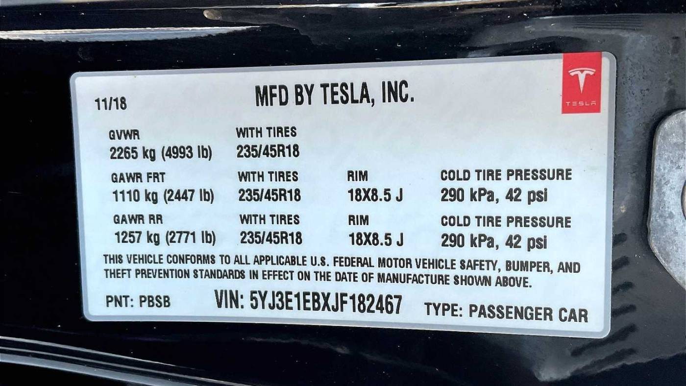 2018 Tesla Model 3 5YJ3E1EBXJF182467