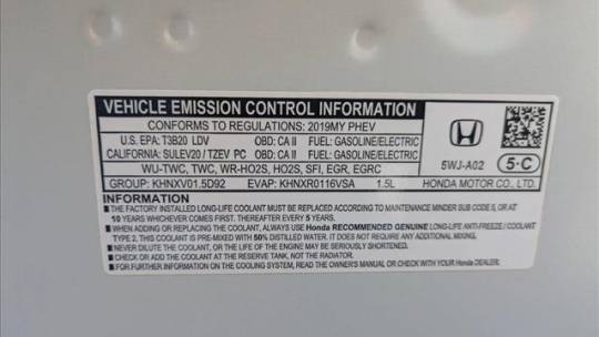 2019 Honda Clarity JHMZC5F19KC006536