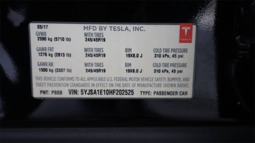 2017 Tesla Model S 5YJSA1E10HF202525