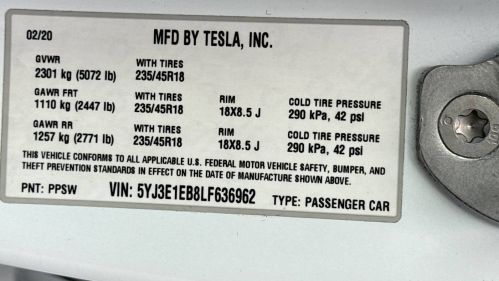 2020 Tesla Model 3 5YJ3E1EB8LF636962