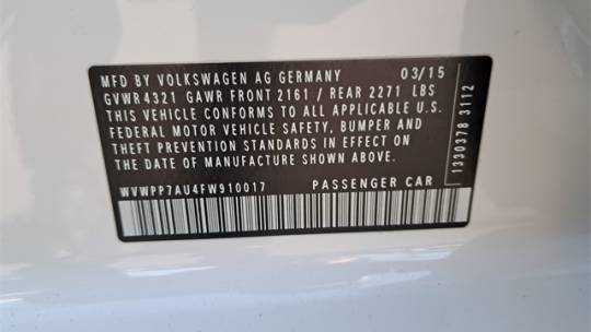 2015 Volkswagen e-Golf WVWPP7AU4FW910017