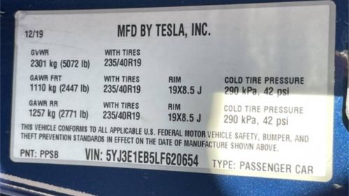 2020 Tesla Model 3 5YJ3E1EB5LF620654