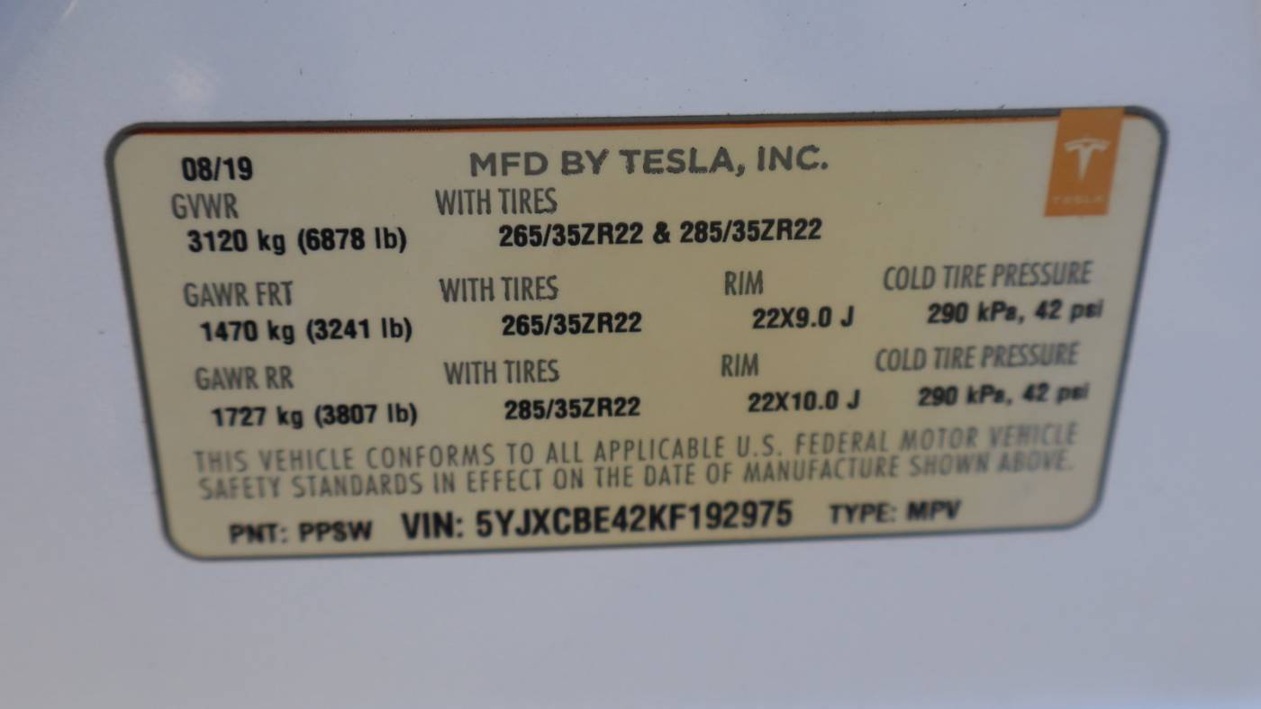 2019 Tesla Model X 5YJXCBE42KF192975