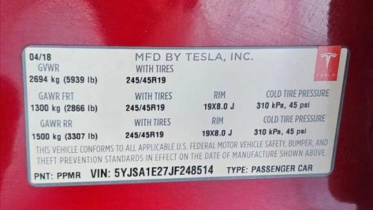 2018 Tesla Model S 5YJSA1E27JF248514