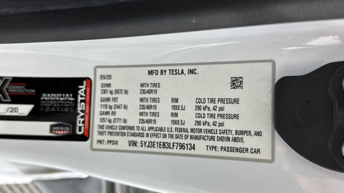 2020 Tesla Model 3 5YJ3E1EB3LF796134