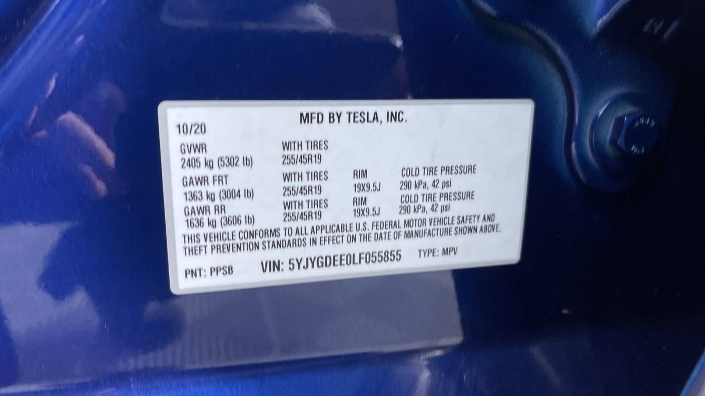 2020 Tesla Model Y 5YJYGDEE0LF055855