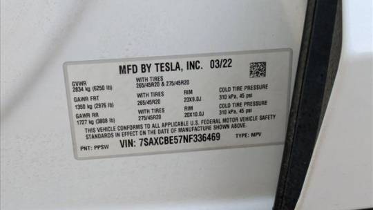 2022 Tesla Model X 7SAXCBE57NF336469