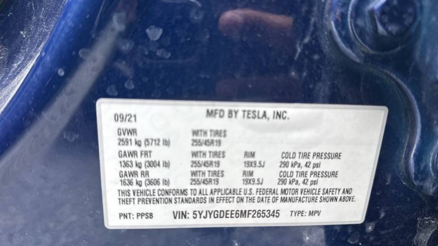 2021 Tesla Model Y 5YJYGDEE6MF265345