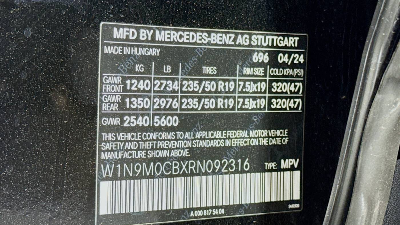 2024 Mercedes EQB W1N9M0CBXRN092316