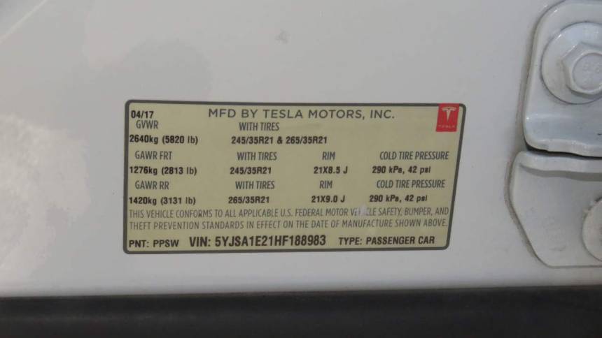 2017 Tesla Model S 5YJSA1E21HF188983