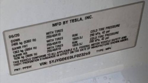 2020 Tesla Model Y 5YJYGDEE0LF023259