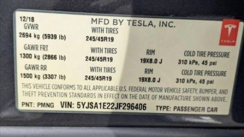 2018 Tesla Model S 5YJSA1E22JF296406