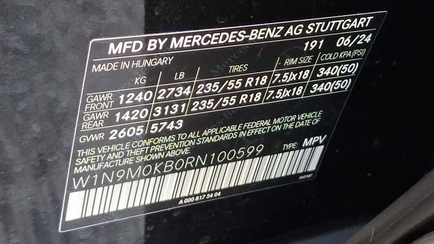 2024 Mercedes EQB W1N9M0KB0RN100599