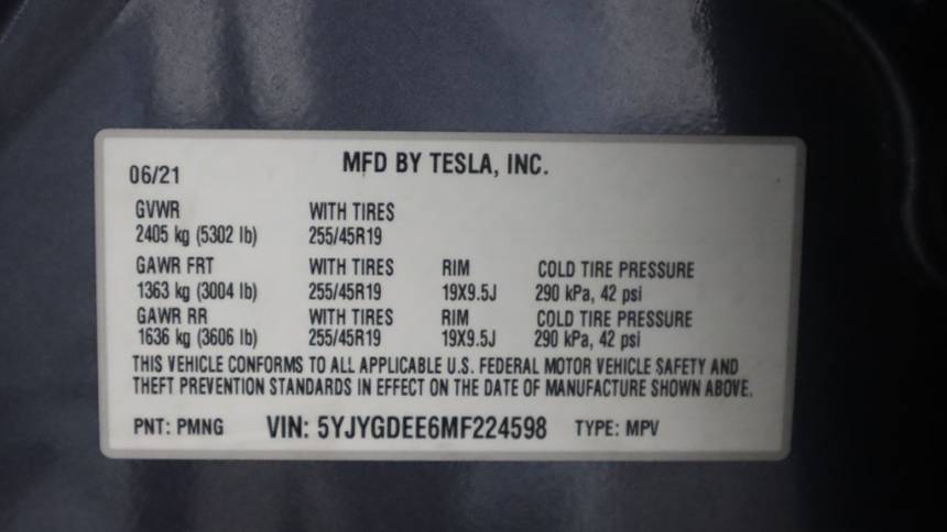 2021 Tesla Model Y 5YJYGDEE6MF224598