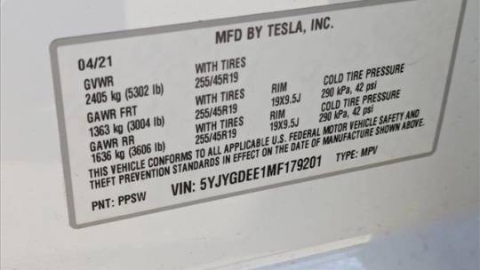 2021 Tesla Model Y 5YJYGDEE1MF179201